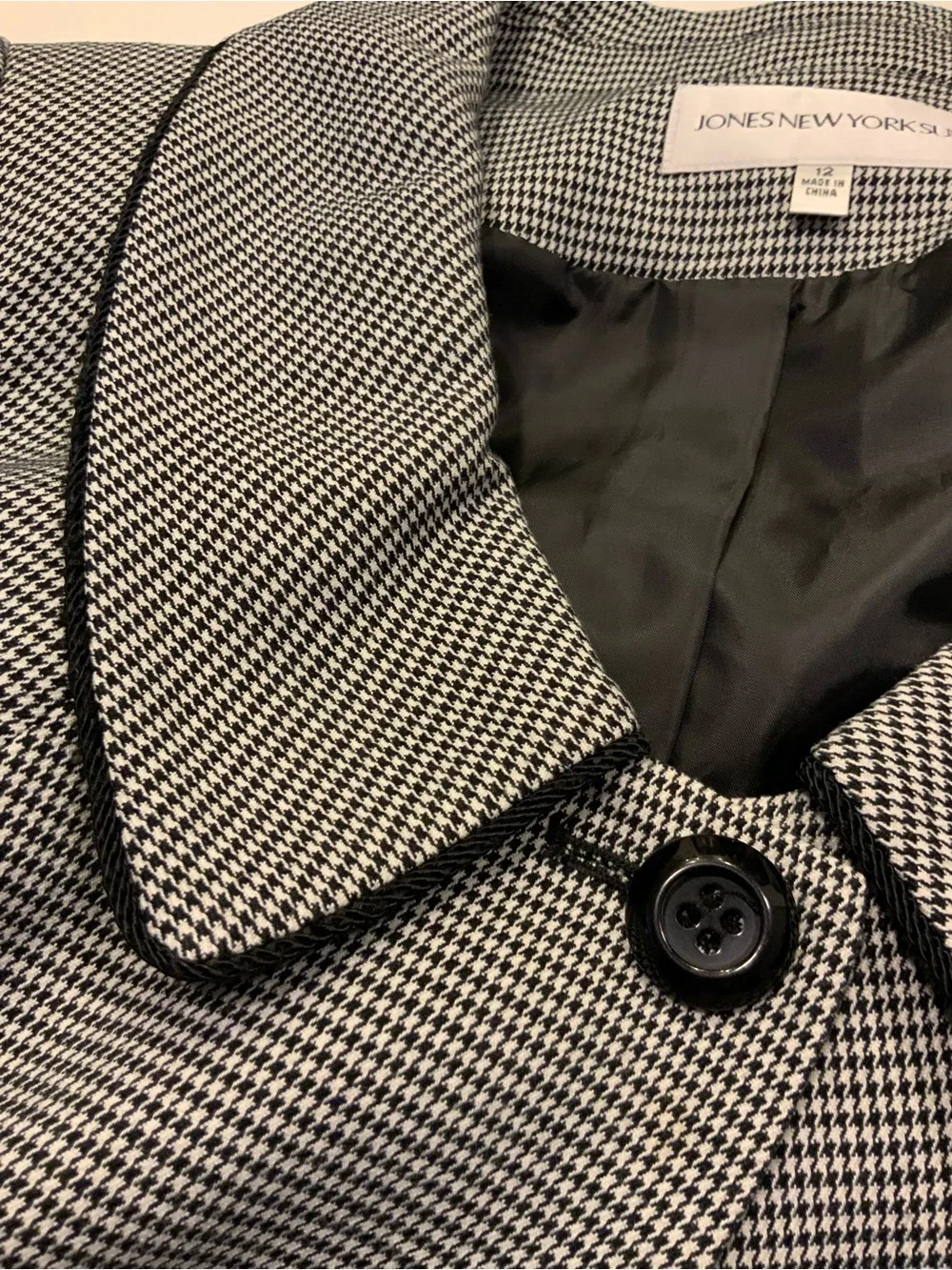Jones New York Black and White Checked Peplum Blazer